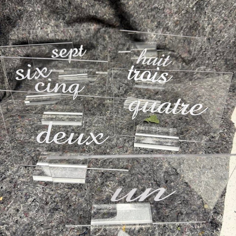 Acrylic French Table Numbers 1-8 Clear Wedding Signs with Stands 5x7 Set of 8